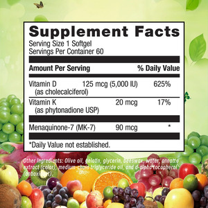 Complément Alimentaire OEM Vitamine D3 5000+K en Gélules Molles, 60 Unités, Haute Puissance, Soutien Osseux et Immunitaire - Product Image 5