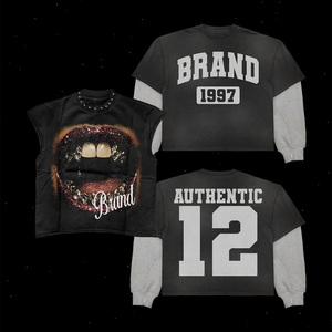 เสื้อยืดพิมพ์ลายสกรีนเสื้อฮิปฮอปผ้าฝ้ายแขนยาว2ชั้นสำหรับผู้ชายเสื้อฮิปฮอปปล่อย100% - Product Image 2