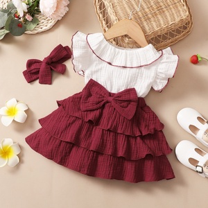 Vestito con maniche a mosca per bambini nuova torta gonna carina e fascia per capelli set di <span class=keywords><strong>abbigliamento</strong></span> per bambina per <span class=keywords><strong>1</strong></span> <span class=keywords><strong>anno</strong></span> di età - Product Image 2