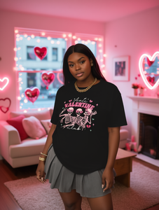 T-shirt da donna con stampa teschio Anti Valentine Club, taglie forti, manica corta, girocollo, vestibilità ampia casual, 100% cotone, primavera estate - Product Image 2