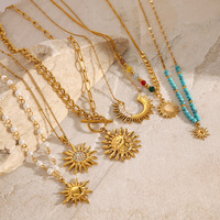Collier pendentif soleil plaqué or, style bohème vintage, chaîne superposée, bijoux pour femmes, bijoux tendance, vente en gros OEM ODM