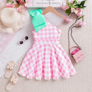 <span class=keywords><strong>Abbigliamento</strong></span> da ragazza alla moda 2025 con Design Super fiocco Plaid rosa abito da principessa con spalle scoperte abiti dolci per ragazze <span class=keywords><strong>abbigliamento</strong></span> per bambini - Product Image 2