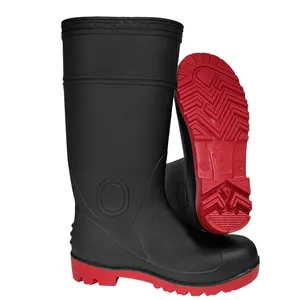 DR-1-18 Schwarze PVC-Gummistiefel mit Obermaterial und roter Sohle Wasserdichte PVC-Regens tiefel Gummistiefel der Klasse O4