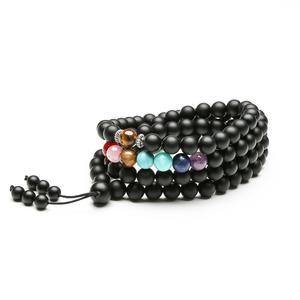 108 budista meditación Mala oración Collar Cuentas mate ónix Chakra pulsera elástica - Product Image 1