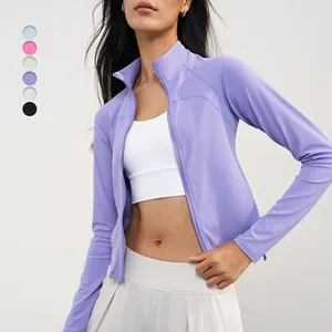 Fall New Yoga Clothes Women Draw Rope Tight Yoga Top Zip Up Sleeve Sports Jacket Gym Yoga Sports Fitness Coat