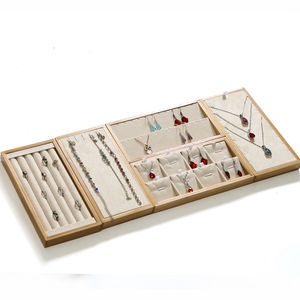 Luxe en bois petit bijoux velours <span class=keywords><strong>cuir</strong></span> présentoir organisateur empilable anneau porte-plateaux collier - Product Image 2