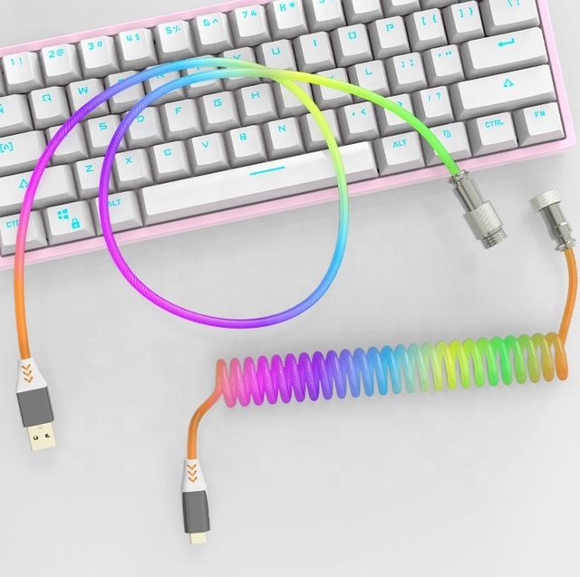 Rainbow Road Keyboard Cable GX16 aviator Usb c Coiled Spring Cable