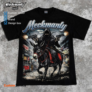 T-shirt noir pour homme Meckmanly, manches courtes, col rond, 100% coton tricoté, imprimé ange, écologique, respirant, 300g, coupe classique - Product Image 2