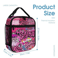 Tas Makan Siang Pink Street Art Grosir, Tahan Air, Bahan Poliester, Kotak Makan Siang Sekolah untuk Remaja, Layanan POD Personalisasi
