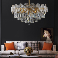 Lustre en cristal LED réglable en hauteur, design minimaliste moderne, goutte d'eau, feuille de lotus, verre, E26, pour salon élégant à la française
