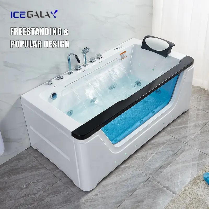 ICEGALAX Freestanding Acrylic Whirlpools Spa Bathtub Solid Surface Smart Jaccuzzi Massage Bath Tub for One Person Using