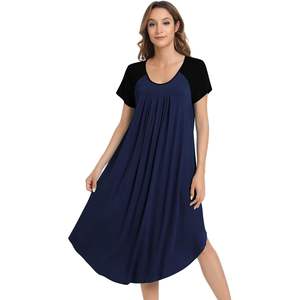 Chemise de nuit personnalisée pour femme à manches courtes en viscose de bambou douce, plissée, décontractée - Product Image 1