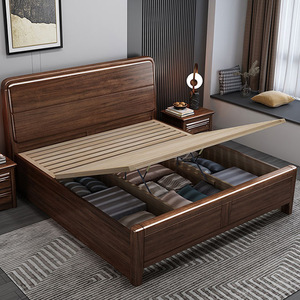 Solid Wood Storage <b>Bed</b> 1.5M Mortise And Tenon Structure Modern Minimalist Bedroom Furniture With Mattress - Product Image 3