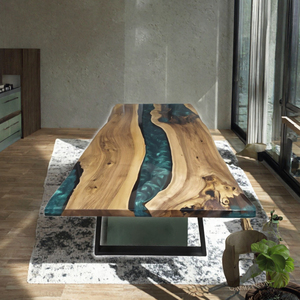 Mesa de Comedor Moderna de Madera de Nogal y Resina, Mesa Rectangular de Madera para Restaurante, Cocina, Villa - Product Image 3