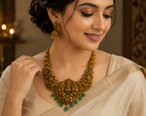 Collar Largo de Oro de 24K, 64.83 Gramos, Joyería India Tradicional Hecha a Mano para Mujer, Joyería para Bodas y Eventos Nupciales - Product Image 4
