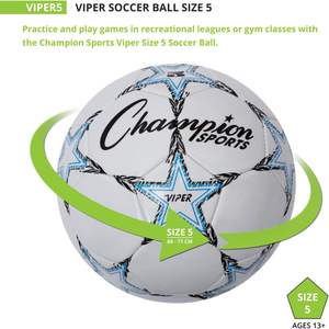 Balón de Fútbol Champion Sports Viper, Tallas 3, 4 y 5, Cubierta de TPU Suave al Tacto, Cámara de Butilo Resistente, para Entrenamiento Juvenil y Adulto - Product Image 5