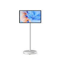 TV Portabel Pintar LED Putih IPS 21,5 inci untuk Dalam Ruangan dengan Roda, Android 15/12, Layar Sentuh 1080p Full HD, dan Kamera Terintegrasi
