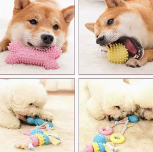 Ensemble de jouets à mâcher pour chien : balle texturée en caoutchouc pour le nettoyage des dents, anneau en os et jouet de traction pour la dentition et l'entraînement des chiots - Product Image 3