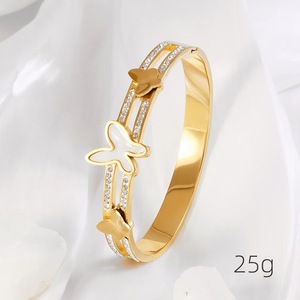 Fashion <b>Light</b> Luxury Women Stainless Steel Jewelry Full of <b>Star</b> Zircon Bracelet pink butterfly Full of Diamonds Zircon Bangles - Product Image 6