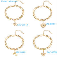 Bracelet de cheville pour femme en acier inoxydable plaqué or 24 carats, motif éléphant, chaîne cubaine, papillon, bijoux fantaisie, vente en gros
