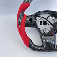 Volant en carbone personnalisé professionnel de qualité supérieure, cuir rouge avec poignée pour le pouce, pour Tesla Model 3 Model Y