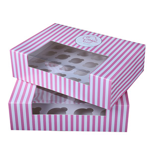 Pink Striped Pattern Printed <strong>Mini</strong> Custom Wedding 12 Hole Cupcake Box/Cardboard Paper Packing Food <strong>Cake</strong> <strong>Boxes</strong> - Product Image 1