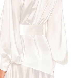 Abito da Sera con Maniche a Sbuffo per Donna, Scollo a V, Spacco Alto, Sexy Abito da Sposa Bianco, Maniche Lunghe, Vestito Lungo in Raso - Product Image 6