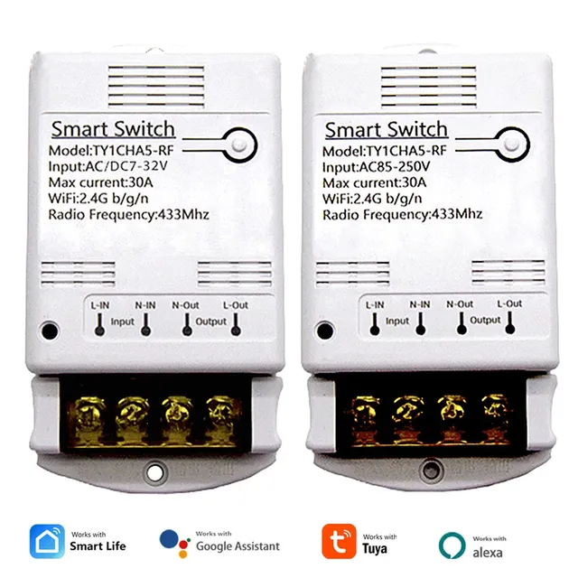 Smart 30A Wifi Relay Module/Smart Switch Home Automation Controller Tuya RF433 Wi-fi Remote Control Works Alexa Google Home