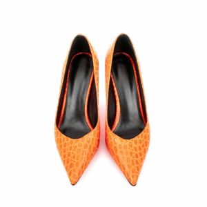 Stili classici moda <span class=keywords><strong>donna</strong></span> scarpe singole di grandi dimensioni scarpe con tacco alto da <span class=keywords><strong>donna</strong></span> a punta arancione scarpe da festa da sposa - Product Image 6