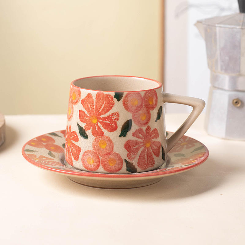 Red Apricot Blossom Coffee Cup and Saucer