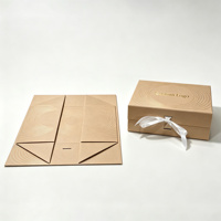 Boîte cadeau réutilisable en papier rigide pliable et recyclable avec ruban satiné imprimé or personnalisé