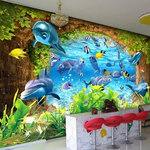 <span class=keywords><strong>Papier</strong></span> <span class=keywords><strong>peint</strong></span> mural floral du monde sous-marin personnalisé décor d'<span class=keywords><strong>aquarium</strong></span> de dauphin de poisson sous-marin étanche pour le salon - Product Image 1