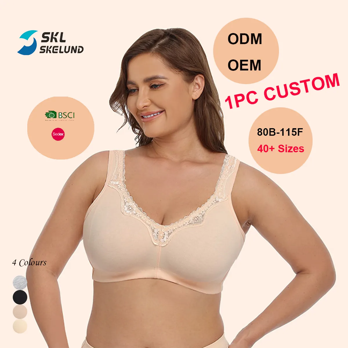 Wholesale Big Size Bras Plus Size for Big Women Large Cup Wireless Cotton Pad Bra Lace Female Big Cup Sizes Confortable Bras