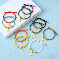 Bracelets en corde tressée en acier inoxydable plaqué or rose 18 carats faits à la main par Ywyougang, unisexes, tendance, avec charme en forme de cœur, personnalisables, cadeau familial