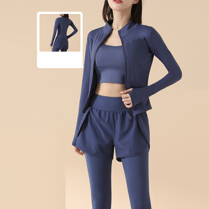 <span class=keywords><strong>Ensemble</strong></span> de yoga 3 pièces pour <span class=keywords><strong>femme</strong></span>, best-seller : veste zippée ajustée, soutien-gorge de sport 2-en-1, leggings taille haute pour la gym, la course et le Pilates - Product Image 1