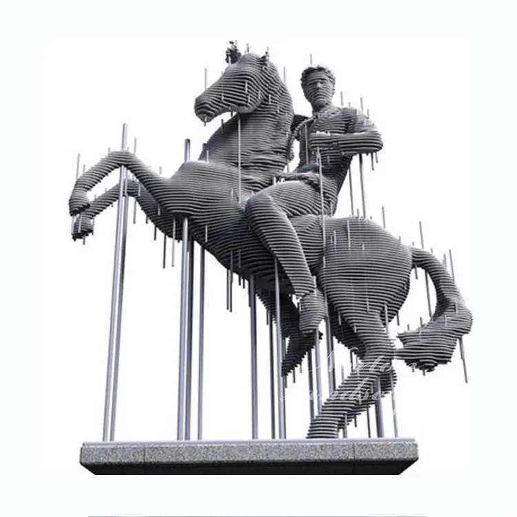 Tuin Decoratie Metal Art Roestvrij Staal Abstracte Human Man Ridding Paard Standbeeld Sculptuur
