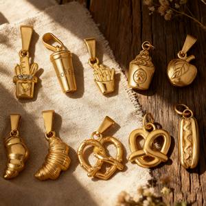 Ciondoli Roma in Acciaio Inossidabile Placcato Oro 18k |   Ciondoli a Forma di Tazza di Caffè, Pretzel e Pasta |   Forniture Impermeabili per Creazione di Gioielli Fai-da-Te e Collane - Product Image 3