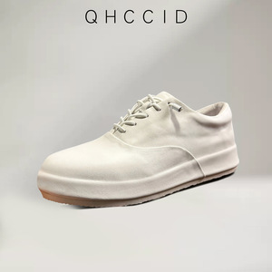 QHCCID Men's Genuine Leather Sneakers <b>White</b> Mid-<b>Heel</b> Thick Sole Casual Lace-Up Shoes Daily Wear - Product Image 3
