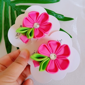 Su misura fatti a mano rosa e verde nastro Pigtail capelli fiocco clip <span class=keywords><strong>per</strong></span> le ragazze - Product Image 2