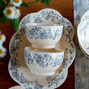 Assiette à pâtisserie vintage française pour le thé de l'après-midi, motif bleu rêve, SUREON, vaisselle jetable en <span class=keywords><strong>porcelaine</strong></span>, plat classique pour gâteaux et plats occidentaux - Product Image 2