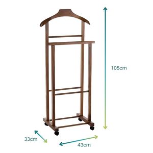 Appendiabiti in Legno di Faggio 43x33x105 Cm Colore Noce con Ruote per Conservazione Abiti - Product Image 2
