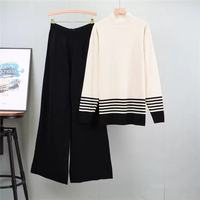 Ensemble deux pièces décontracté pour femme : pull en maille à col roulé et pantalon large – Collection automne-hiver – Vente en gros