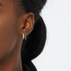 2024 Unisex Trendy Geometric Crystal Stud <b>Earrings</b> 14K Gold Plate Minimalist Double Line Design Brass Zircon for Anniversaries - Product Image 2