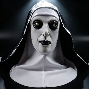 Máscara de látex de monja sinistra al por mayor con capucha de tela cosida, rostro pálido como de fantasma, ojos oscuros manchados, accesorio de cosplay para Halloween - Product Image 2