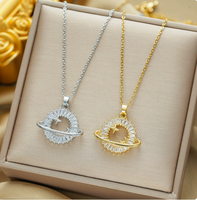 Nouveau collier élégant avec pendentif soleil et planète, micro-pavé entièrement en cristal, chaîne polyvalente pour clavicule, bijoux pour femmes