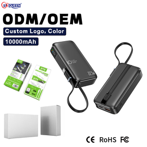 พาวเวอร์แบงค์สำหรับเดินทาง 10000mAh พร้อมสายชาร์จในตัว 2 เส้น พอร์ต USB ชาร์จเร็ว แบตเตอรี่สำรองสำหรับโทรศัพท์ - Product Image 1