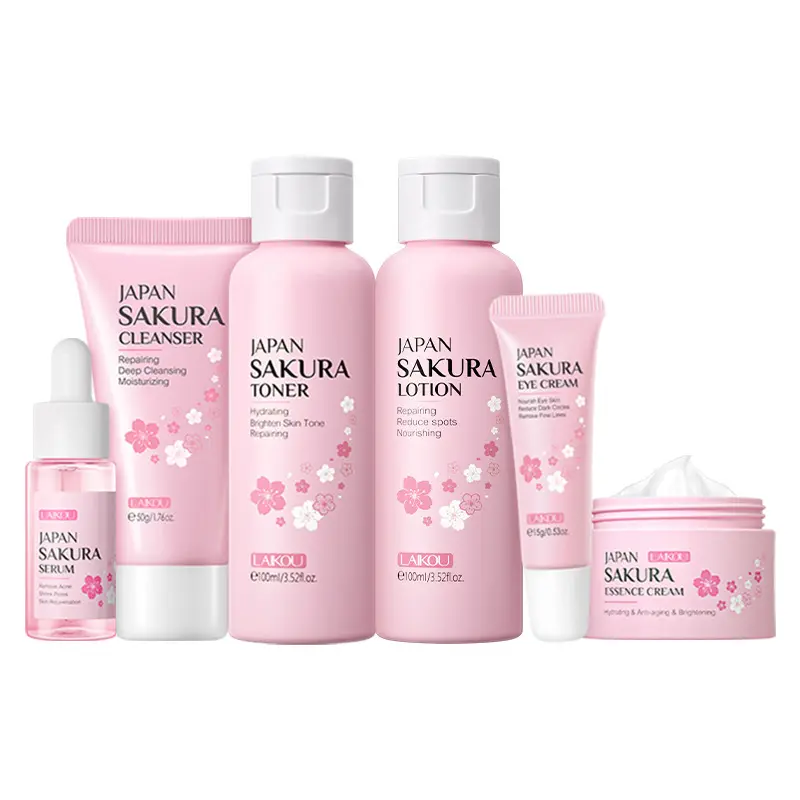 Laikou Gesichts serum Reiniger Lotion Toner Creme Japan Sakura Hautpflege Set 6St