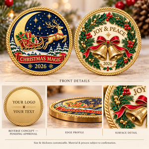 Pièces de monnaie de défi de Noël personnalisées 2026, motif traîneau de rennes et cloches de couronne, objets de collection et cadeaux de fêtes OEM ODM - Product Image 3