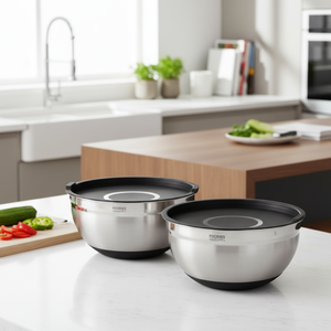 Set di 2 ciotole in acciaio inox 2024cm + 2 coperchi neri FOODIES MasterPRO - Product Image 3