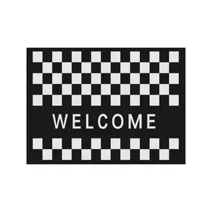 Black and White Grid Check Pattern Foot Mat Door Indoor Outside Customize Front Soft Custom Printed Pvc Coil Doormats For Home